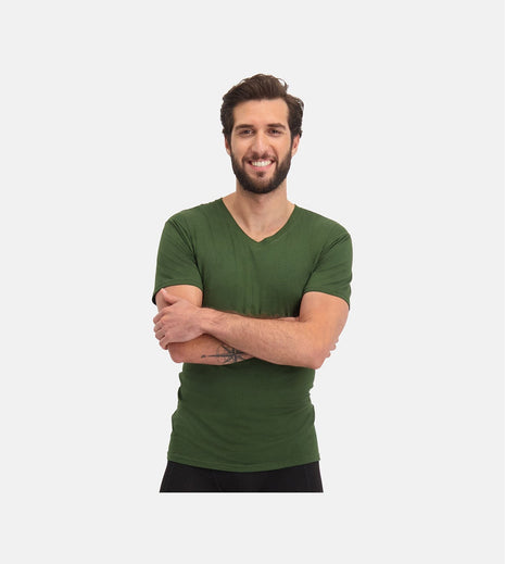 Bamboo Basics set van twee legergroene T-shirts met V-hals voor heren