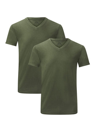 Bamboo Basics set van twee legergroene T-shirts met V-hals voor heren