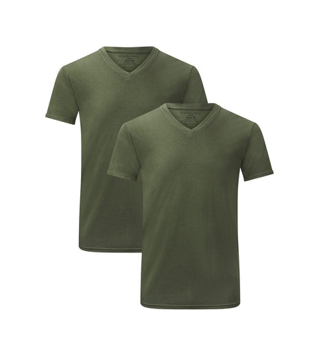 Bamboo Basics set van twee legergroene T-shirts met V-hals voor heren