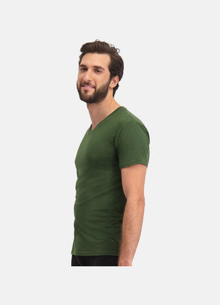 Bamboo Basics set van twee legergroene T-shirts met V-hals voor heren