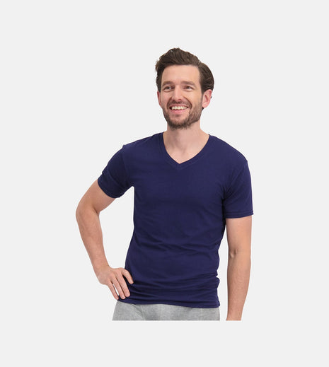 Bamboo Basics set van twee blauwe T-shirts met V-hals voor heren