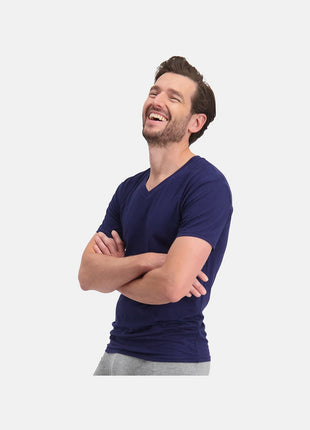 Bamboo Basics set van twee blauwe T-shirts met V-hals voor heren
