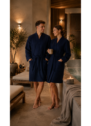 Schiesser badjas Essentials bathrobe dark blue dames