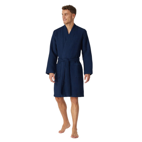 Schiesser badjas Essentials bathrobe dark blue Heren