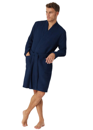 Schiesser badjas Essentials bathrobe dark blue Heren