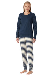 Schiesser pyjama pantalon long casual essentials bleu foncé femme