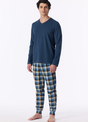 Schiesser pyjama long casual essentials deep blue heren - afbeelding 1