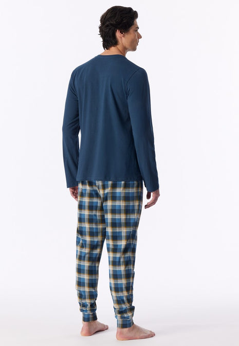 Schiesser pyjama long casual essentials deep blue heren - afbeelding 2