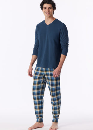 Schiesser pyjama long casual essentials deep blue heren - afbeelding 3