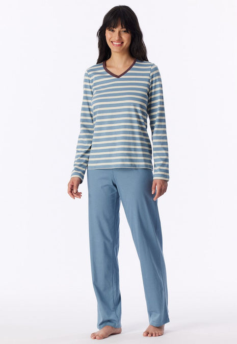 Schiesser pyjama long casual essentials greyblue dames - afbeelding 1