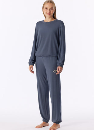 Schiesser pyjama long casual fashion bluegrey dames - afbeelding 1