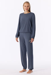 Schiesser pyjama long casual fashion bleu-gris femme