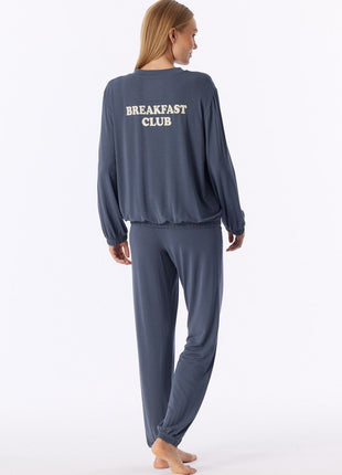 Schiesser pyjama long casual fashion bluegrey dames - afbeelding 2