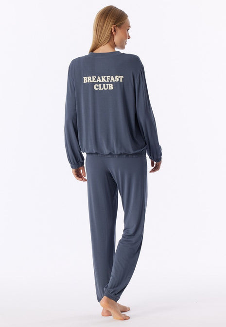 Schiesser pyjama long casual fashion bluegrey dames - afbeelding 2