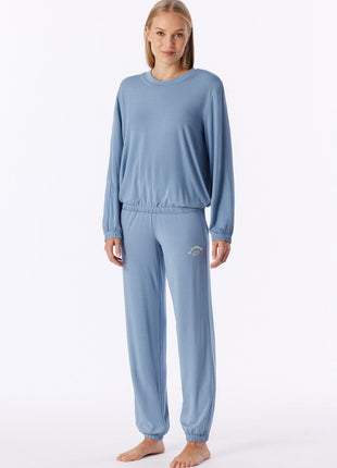 Schiesser pyjama long casual fashion greyblue dames - afbeelding 1