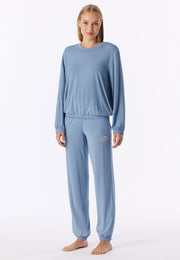 Schiesser pyjama longue casual fashion gris bleuté femme