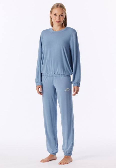 Schiesser pyjama long casual fashion greyblue dames - afbeelding 1