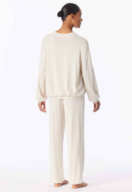 Schiesser pyjama long mix + relax beige melange dames - afbeelding 2