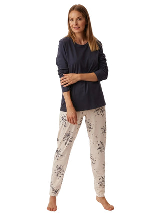Schiesser pyjama long Uncover bluegrey dames