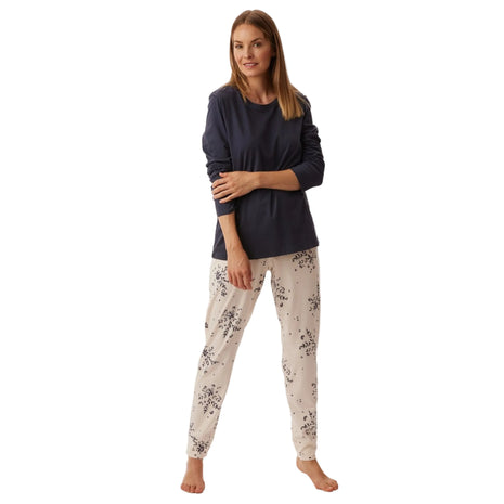 Schiesser pyjama long Uncover bluegrey dames