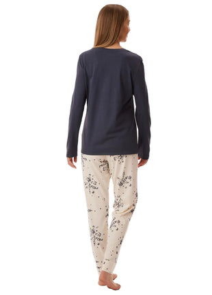 Schiesser pyjama long Uncover bluegrey dames