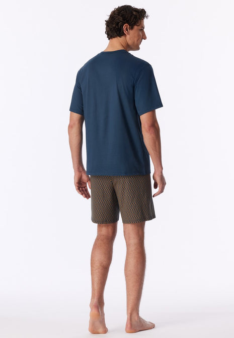 Schiesser pyjama short comfort nightwear deep blue heren - afbeelding 2