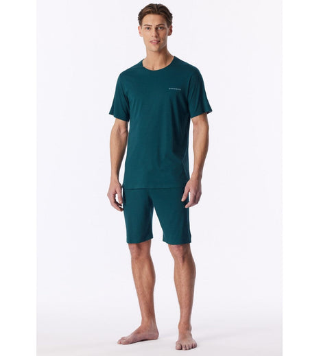 Schiesser pyjama short modern bonded deep sea green heren - afbeelding 5