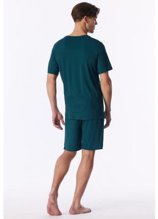 Schiesser pyjama short modern bonded deep sea green heren - afbeelding 4