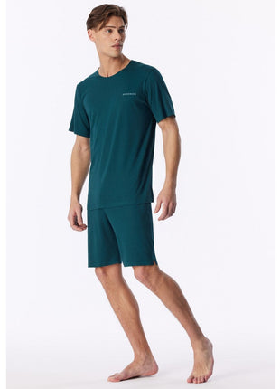 Schiesser pyjama short modern bonded deep sea green heren - afbeelding 3