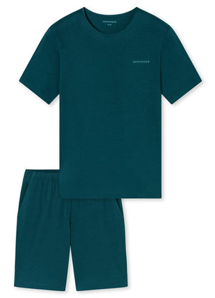 Schiesser pyjama short modern bonded deep sea green heren - afbeelding 1