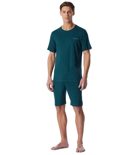 Schiesser pyjama short modern bonded deep sea green heren - afbeelding 1