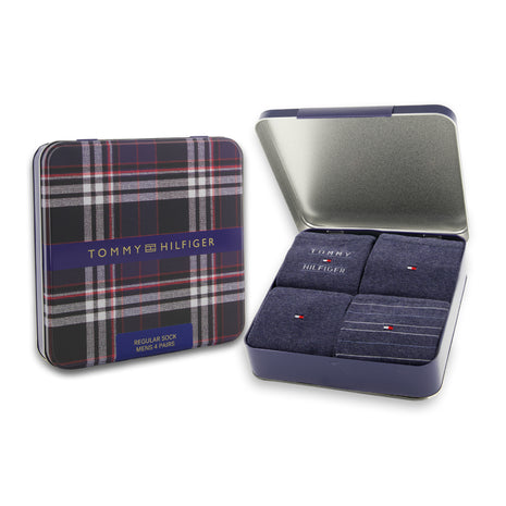 Tommy Hilfiger sokken 4 paar tin giftbox sock blue jeans - afbeelding 1